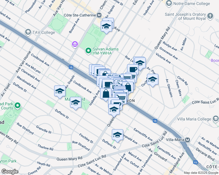 map of restaurants, bars, coffee shops, grocery stores, and more near in Montreal