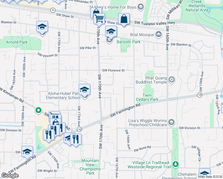 map of restaurants, bars, coffee shops, grocery stores, and more near 4841 Souhwest Chianti Place in Beaverton