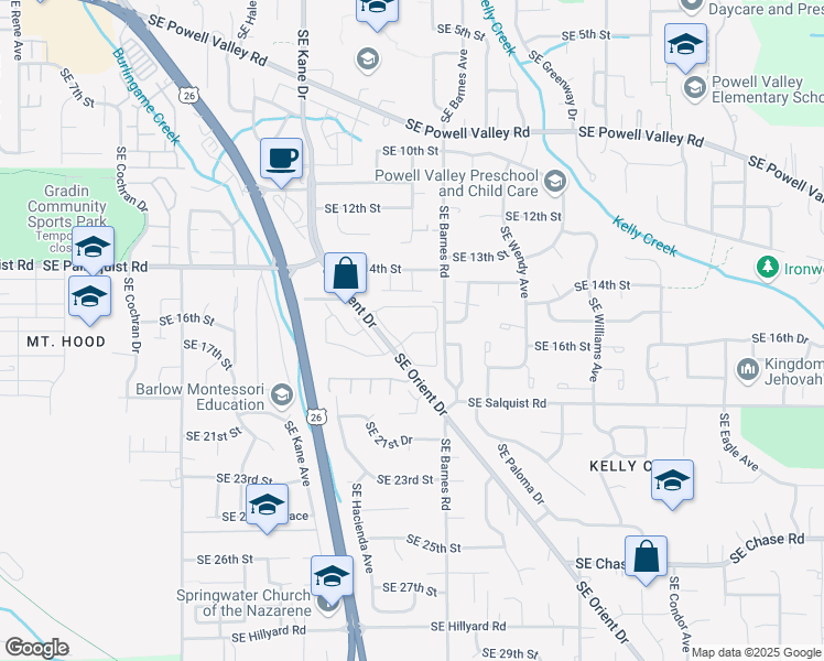 map of restaurants, bars, coffee shops, grocery stores, and more near 1718 Southeast Orient Drive in Gresham