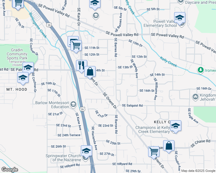 map of restaurants, bars, coffee shops, grocery stores, and more near 1718 Southeast Orient Drive in Gresham