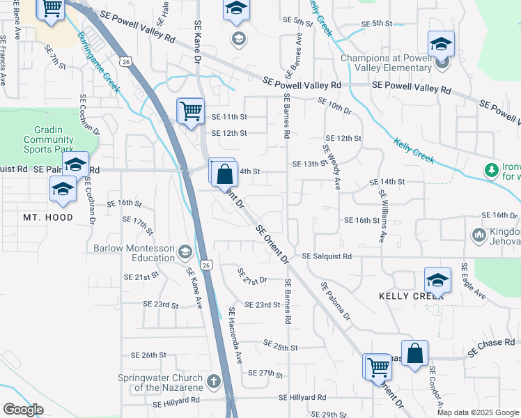 map of restaurants, bars, coffee shops, grocery stores, and more near 1700 Southeast Orient Drive in Gresham