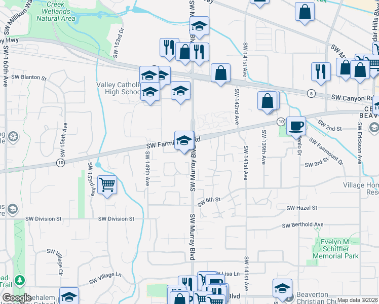 map of restaurants, bars, coffee shops, grocery stores, and more near 4718 Oscar Lane in Beaverton