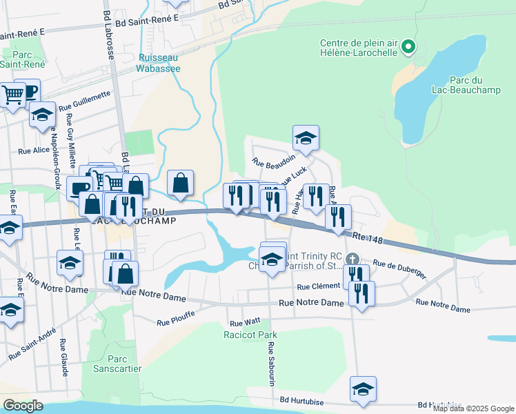 map of restaurants, bars, coffee shops, grocery stores, and more near 545 Boulevard Maloney Est in Gatineau