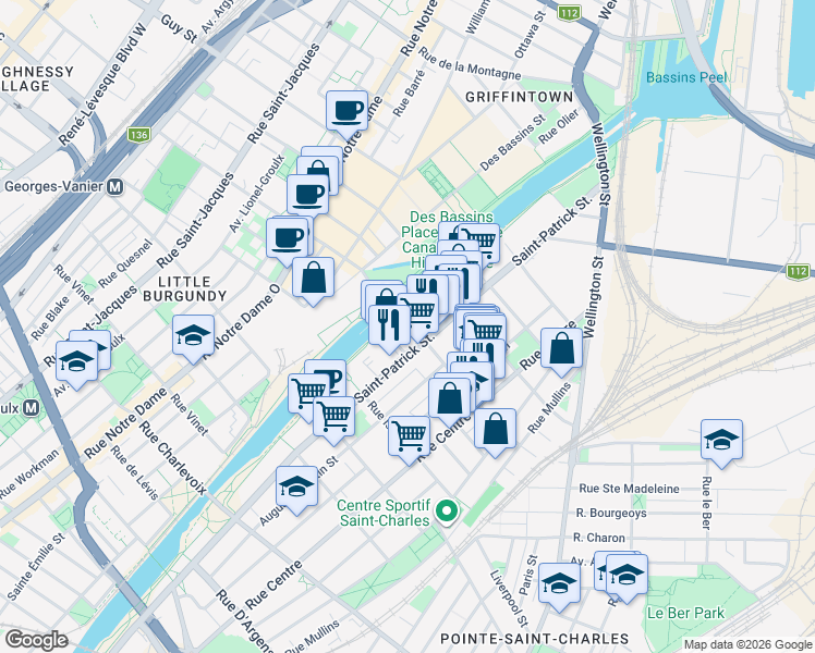 map of restaurants, bars, coffee shops, grocery stores, and more near 1790 Rue du Canal in Montrã©Al