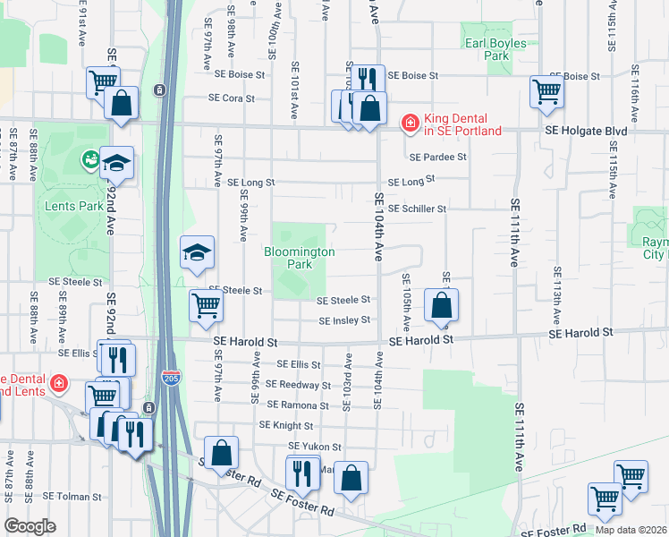 map of restaurants, bars, coffee shops, grocery stores, and more near 10244 Southeast Mitchell Street in Portland