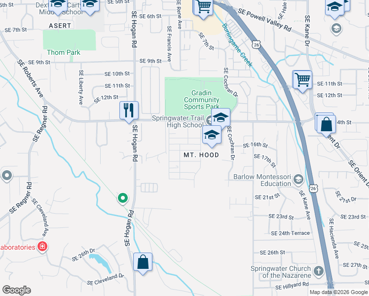 map of restaurants, bars, coffee shops, grocery stores, and more near 2240 Southeast 16th Street in Gresham