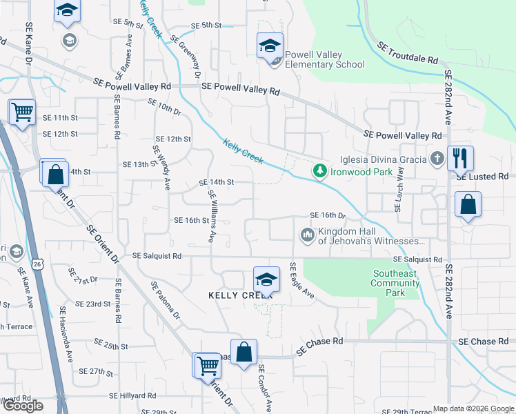 map of restaurants, bars, coffee shops, grocery stores, and more near 1536 Southeast Condor Avenue in Gresham