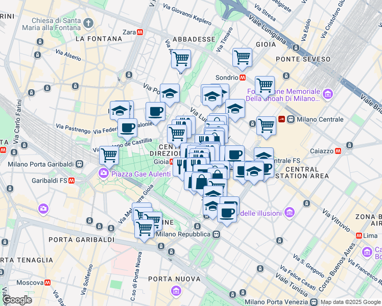 map of restaurants, bars, coffee shops, grocery stores, and more near 22 Via Melchiorre Gioia in Milano