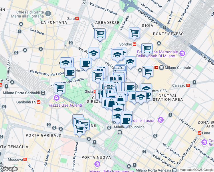map of restaurants, bars, coffee shops, grocery stores, and more near 22 Via Melchiorre Gioia in Milano
