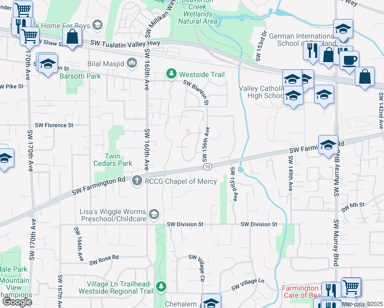 map of restaurants, bars, coffee shops, grocery stores, and more near in Washington County