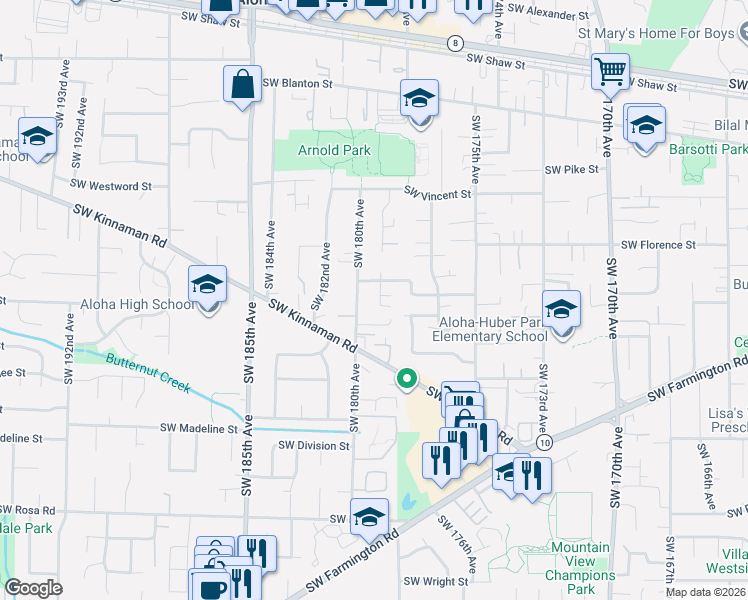 map of restaurants, bars, coffee shops, grocery stores, and more near 4791 Southwest 179th Avenue in Aloha