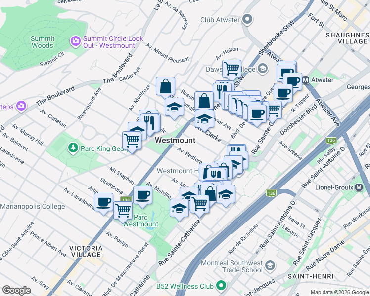 map of restaurants, bars, coffee shops, grocery stores, and more near 367 Avenue Redfern in Montréal