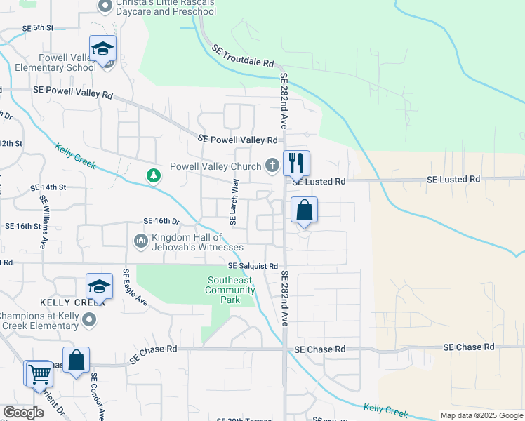 map of restaurants, bars, coffee shops, grocery stores, and more near 5805 Southeast 17th Loop in Gresham
