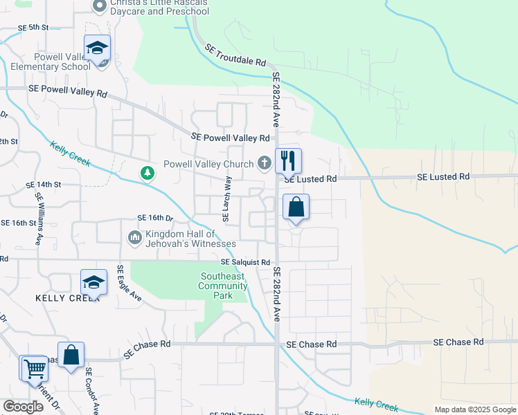 map of restaurants, bars, coffee shops, grocery stores, and more near 5867 Southeast 16th Loop in Gresham