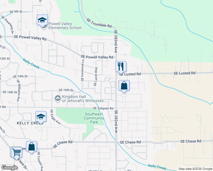 map of restaurants, bars, coffee shops, grocery stores, and more near 5805 Southeast 17th Loop in Gresham