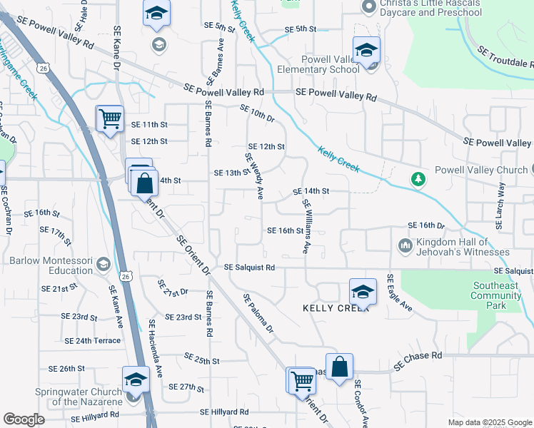 map of restaurants, bars, coffee shops, grocery stores, and more near 4225 Southeast 14th Street in Gresham