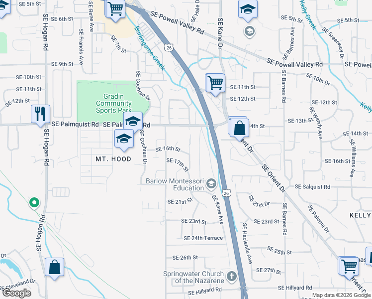 map of restaurants, bars, coffee shops, grocery stores, and more near 1520 Southeast Hale Court in Gresham