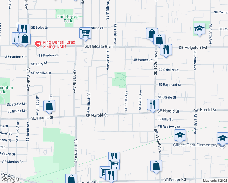 map of restaurants, bars, coffee shops, grocery stores, and more near 5006 Southeast 115th Avenue in Portland