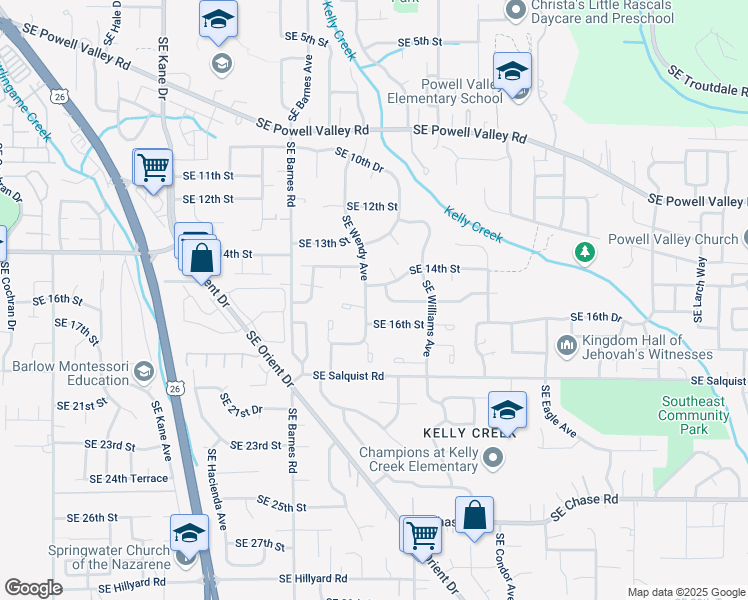 map of restaurants, bars, coffee shops, grocery stores, and more near 4225 Southeast 14th Street in Gresham