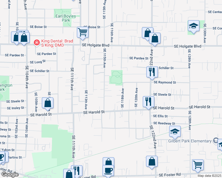 map of restaurants, bars, coffee shops, grocery stores, and more near 5006 Southeast 115th Avenue in Portland