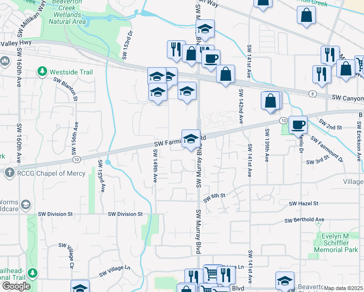 map of restaurants, bars, coffee shops, grocery stores, and more near 14645 Oregon 10 in Beaverton