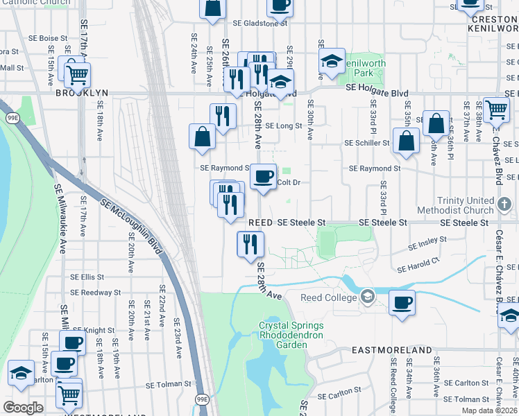 map of restaurants, bars, coffee shops, grocery stores, and more near in Portland
