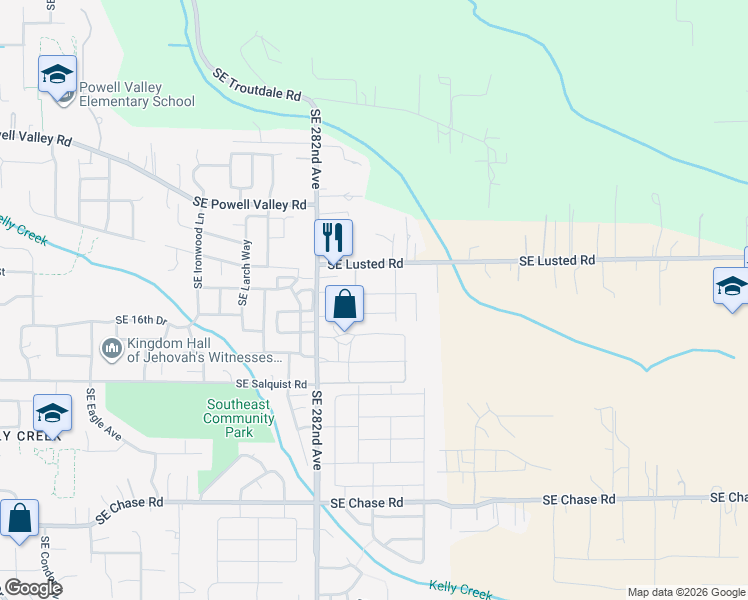 map of restaurants, bars, coffee shops, grocery stores, and more near 6166 Southeast 15th Street in Gresham