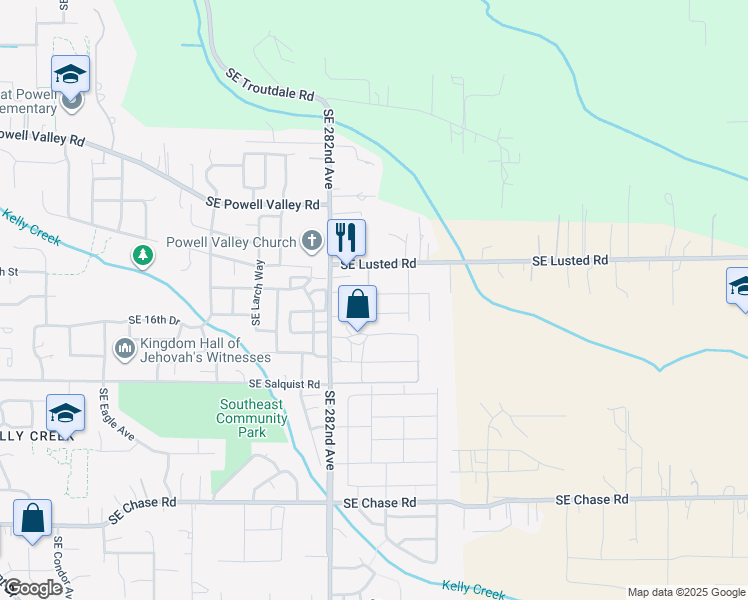 map of restaurants, bars, coffee shops, grocery stores, and more near 6110 Southeast Lusted Road in Gresham