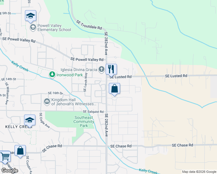 map of restaurants, bars, coffee shops, grocery stores, and more near 5963 Southeast 15th Loop in Gresham