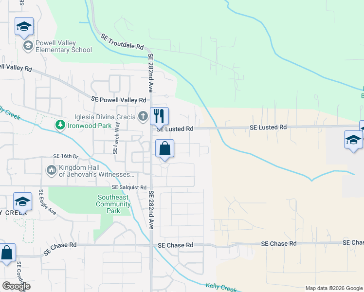 map of restaurants, bars, coffee shops, grocery stores, and more near 6220 Southeast Lusted Road in Gresham