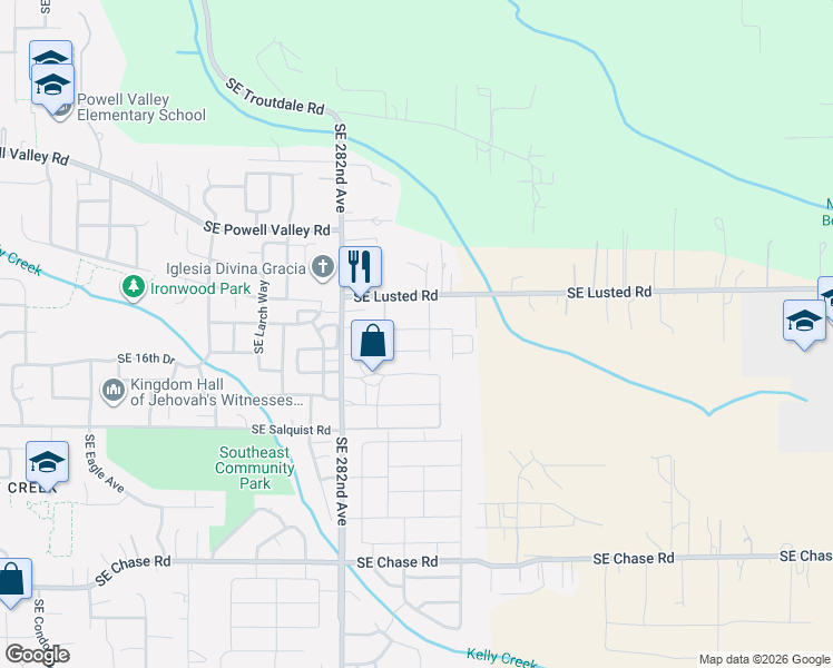 map of restaurants, bars, coffee shops, grocery stores, and more near 6242 Southeast 15th Street in Gresham
