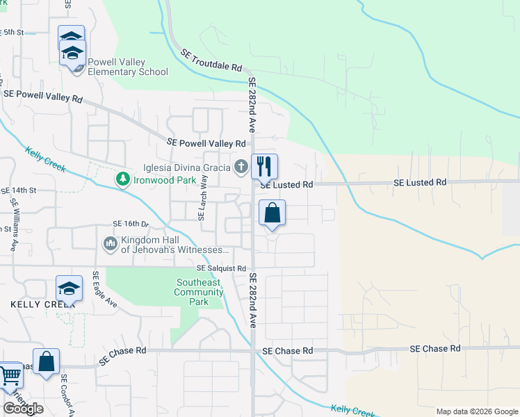 map of restaurants, bars, coffee shops, grocery stores, and more near 6018 Southeast 15th Street in Gresham
