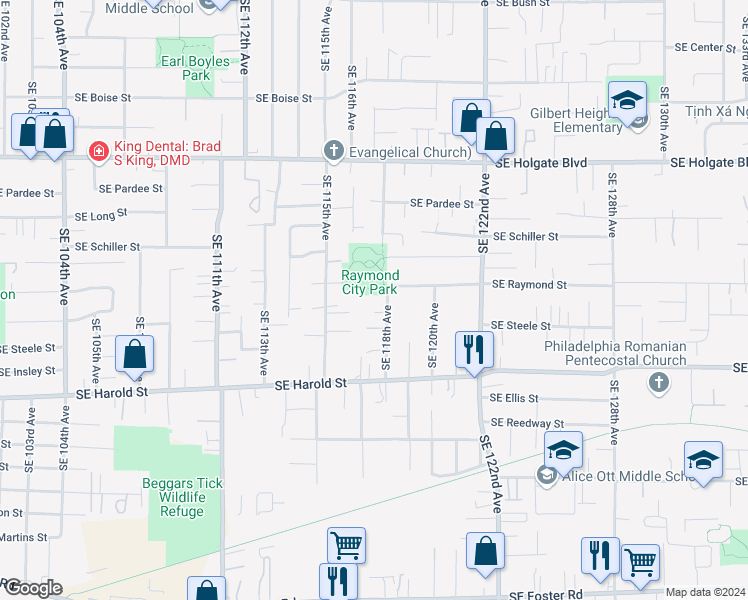 map of restaurants, bars, coffee shops, grocery stores, and more near 118TH Southwest Crist Court in Portland