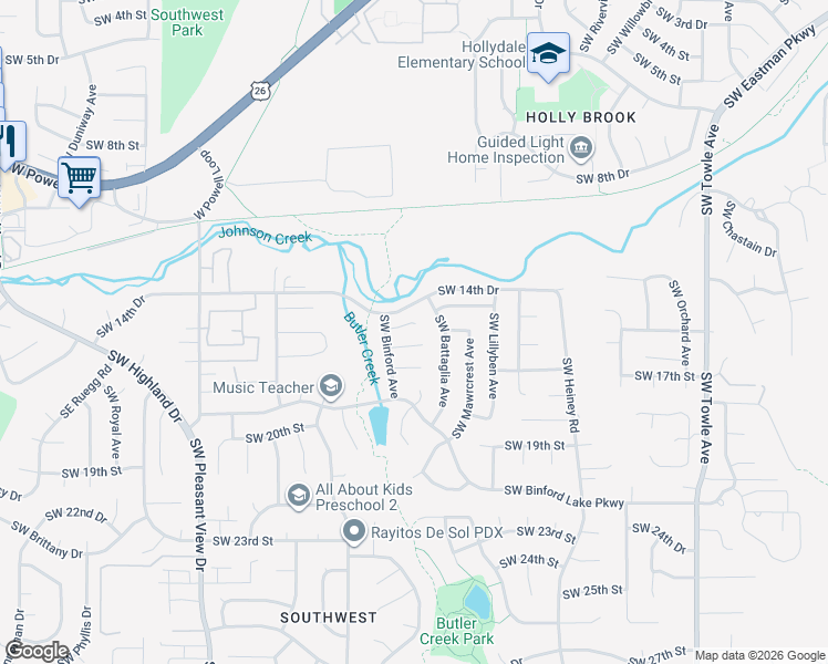 map of restaurants, bars, coffee shops, grocery stores, and more near 2751 Southwest 16th Place in Gresham