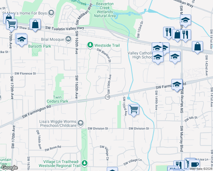 map of restaurants, bars, coffee shops, grocery stores, and more near 4950 Southwest Greensboro Way in Beaverton
