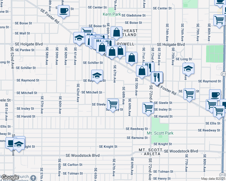map of restaurants, bars, coffee shops, grocery stores, and more near in Portland