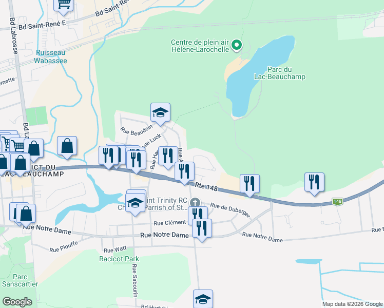 map of restaurants, bars, coffee shops, grocery stores, and more near 172 Rue de la Mine in Gatineau