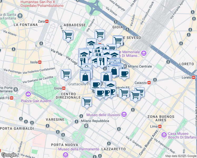 map of restaurants, bars, coffee shops, grocery stores, and more near 29 Via Fabio Filzi in Milano