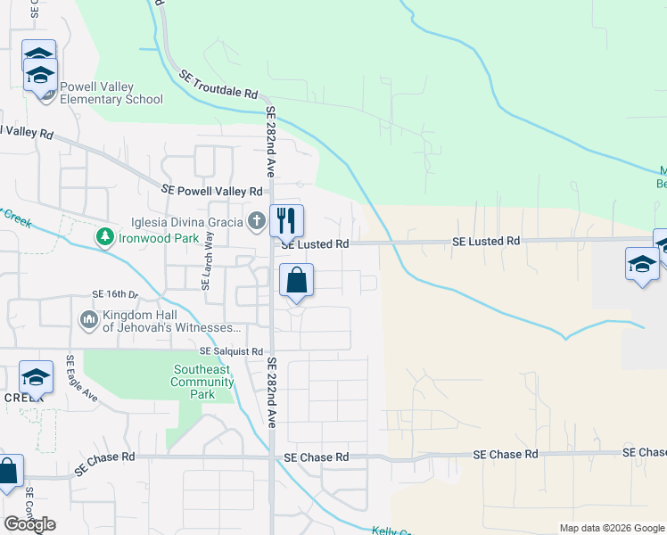 map of restaurants, bars, coffee shops, grocery stores, and more near 6247 Southeast 15th Street in Gresham