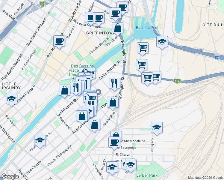 map of restaurants, bars, coffee shops, grocery stores, and more near 1253 Rue de Condé in Montréal