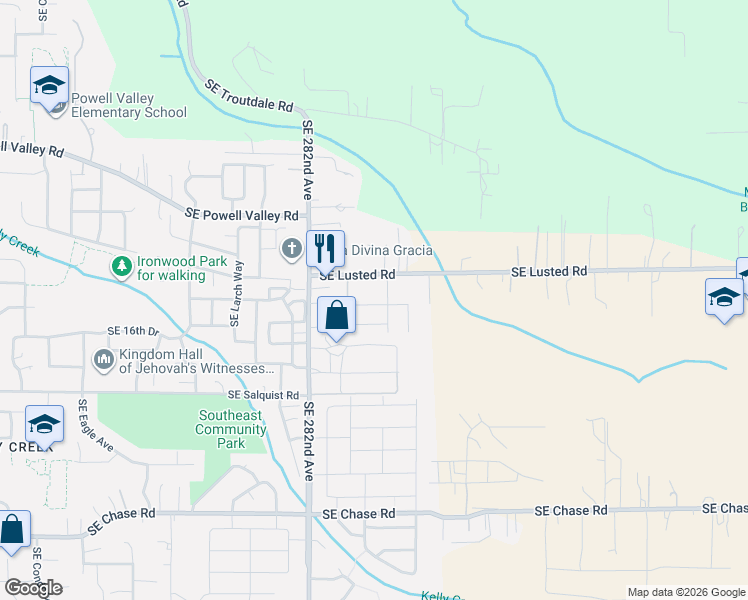 map of restaurants, bars, coffee shops, grocery stores, and more near 6227 Southeast 15th Street in Gresham