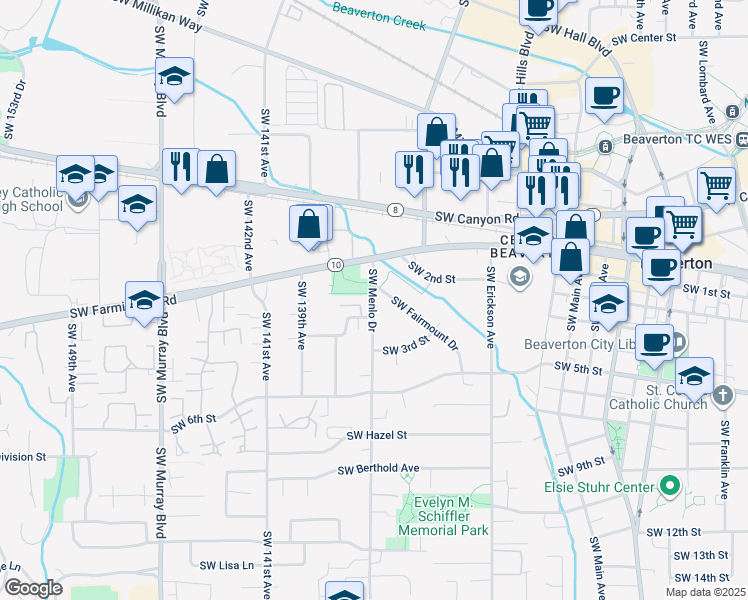 map of restaurants, bars, coffee shops, grocery stores, and more near 4715 Southwest Fairmount Drive in Beaverton