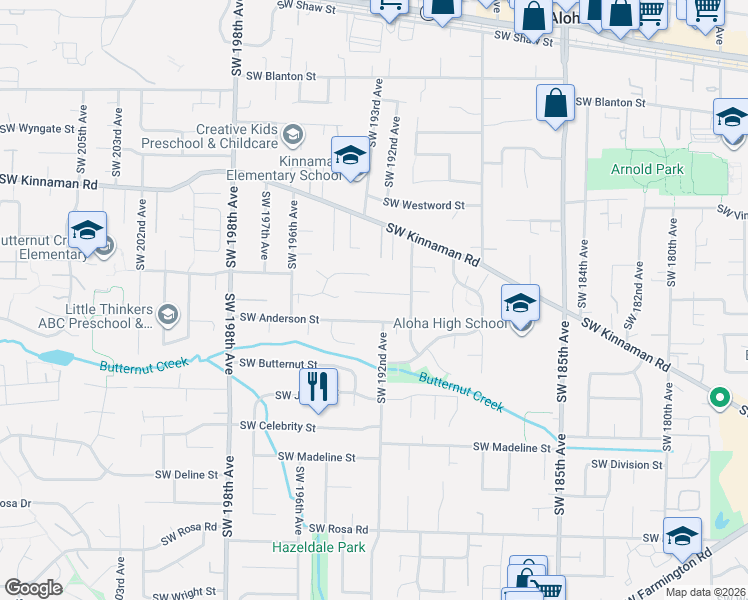 map of restaurants, bars, coffee shops, grocery stores, and more near 19288 Southwest Magnolia Lane in Aloha