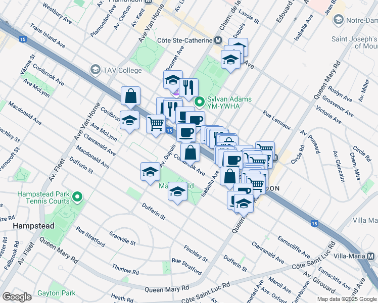 map of restaurants, bars, coffee shops, grocery stores, and more near 5430 Boulevard Décarie in Montréal