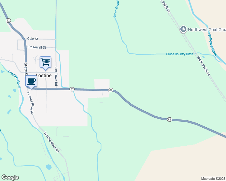 map of restaurants, bars, coffee shops, grocery stores, and more near 84190 State Highway 82 in Lostine