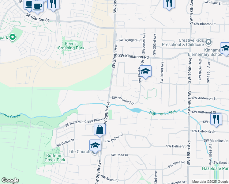 map of restaurants, bars, coffee shops, grocery stores, and more near 4700 Southwest 209th Avenue in Beaverton