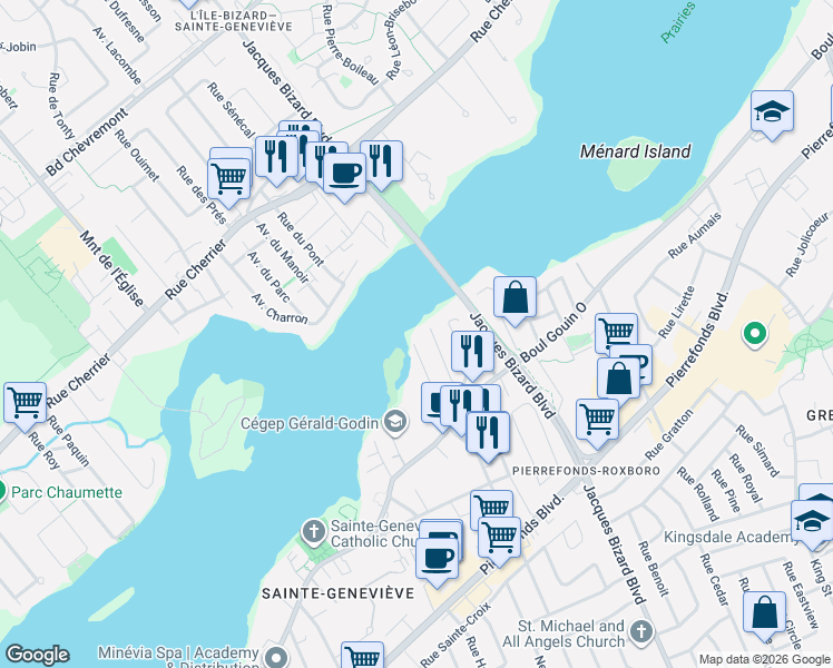 map of restaurants, bars, coffee shops, grocery stores, and more near 297 Rue du Pont in Montréal