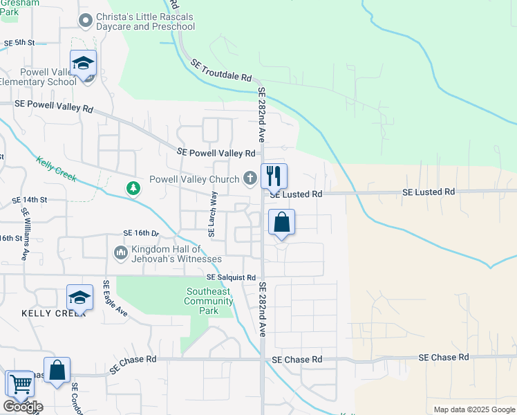 map of restaurants, bars, coffee shops, grocery stores, and more near 5963 Southeast 15th Loop in Gresham