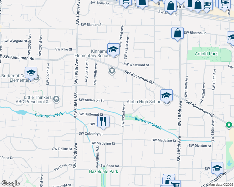 map of restaurants, bars, coffee shops, grocery stores, and more near 19288 Southwest Magnolia Lane in Aloha