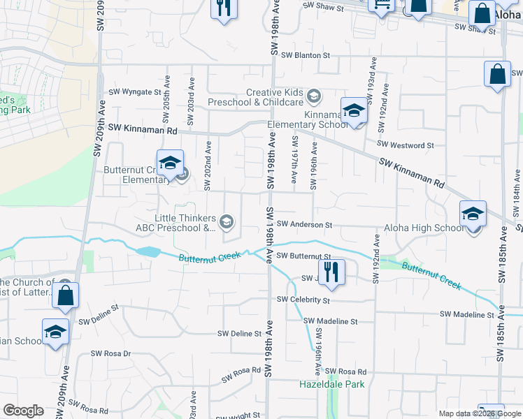 map of restaurants, bars, coffee shops, grocery stores, and more near 19793 Southwest Sweet Gum Court in Aloha